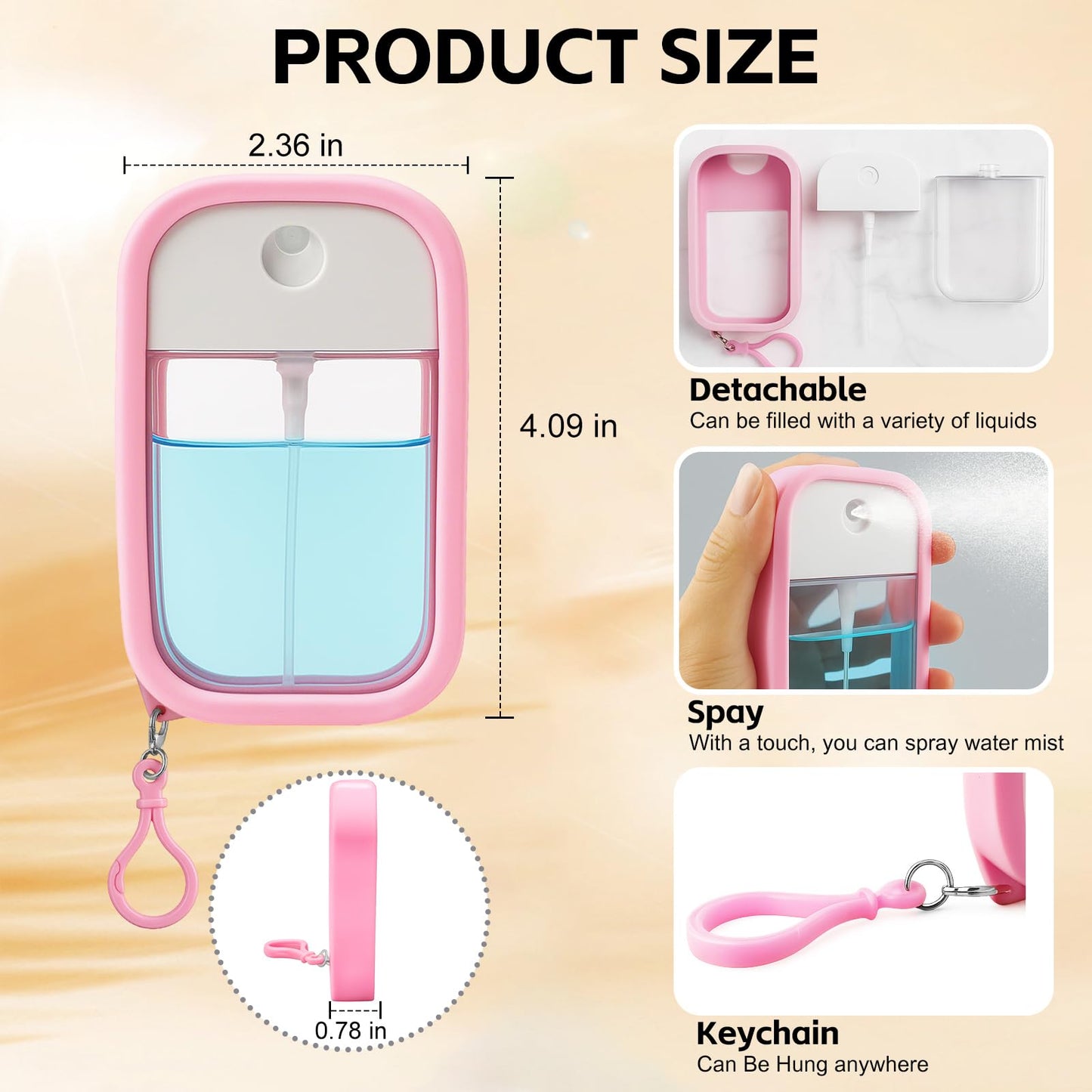 Small Spray Bottles Travel Perfume Bottle Refillable Hand Sanitizer Spray Case Portable Ultra-Thin Design With Silicone Case Keychain Can Fill Makeup Toner Perfume Etc 50ml 2pcs