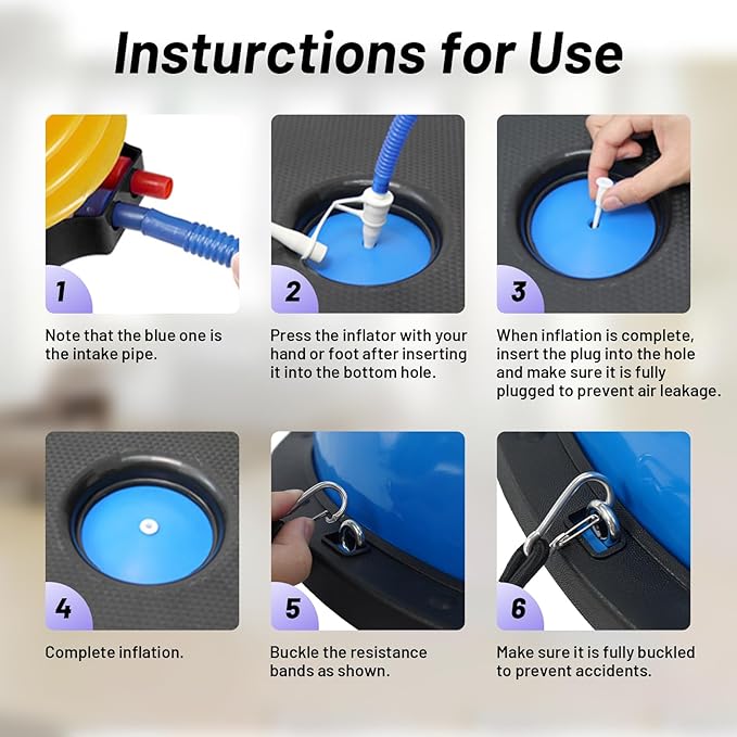 ATIVAFIT Half Exercise Ball with Massage Granules, resistance Bands Balance Ball Balance Trainer for Home Gym Full Body Workouts Half Ball Balance Trainer For Men Women