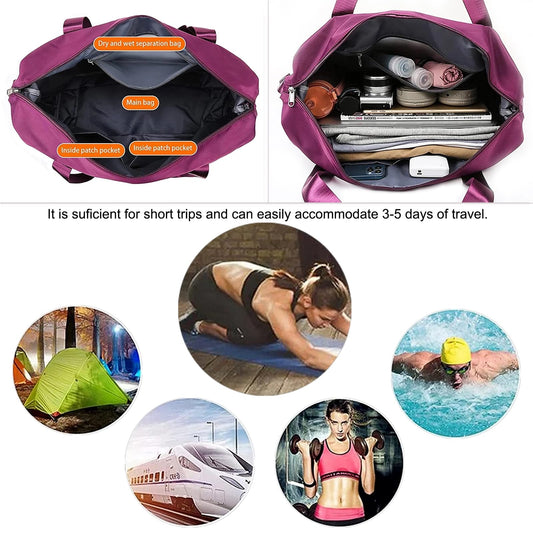 Large Capacity Folding Travel Bag, Lightweight Waterproof Luggage Bag, Expandable Travel Duffel Bag, Dry Wet Separated Gym Tote Bag, Weekender Overnight Bags for Women and Man (Fuchsia)