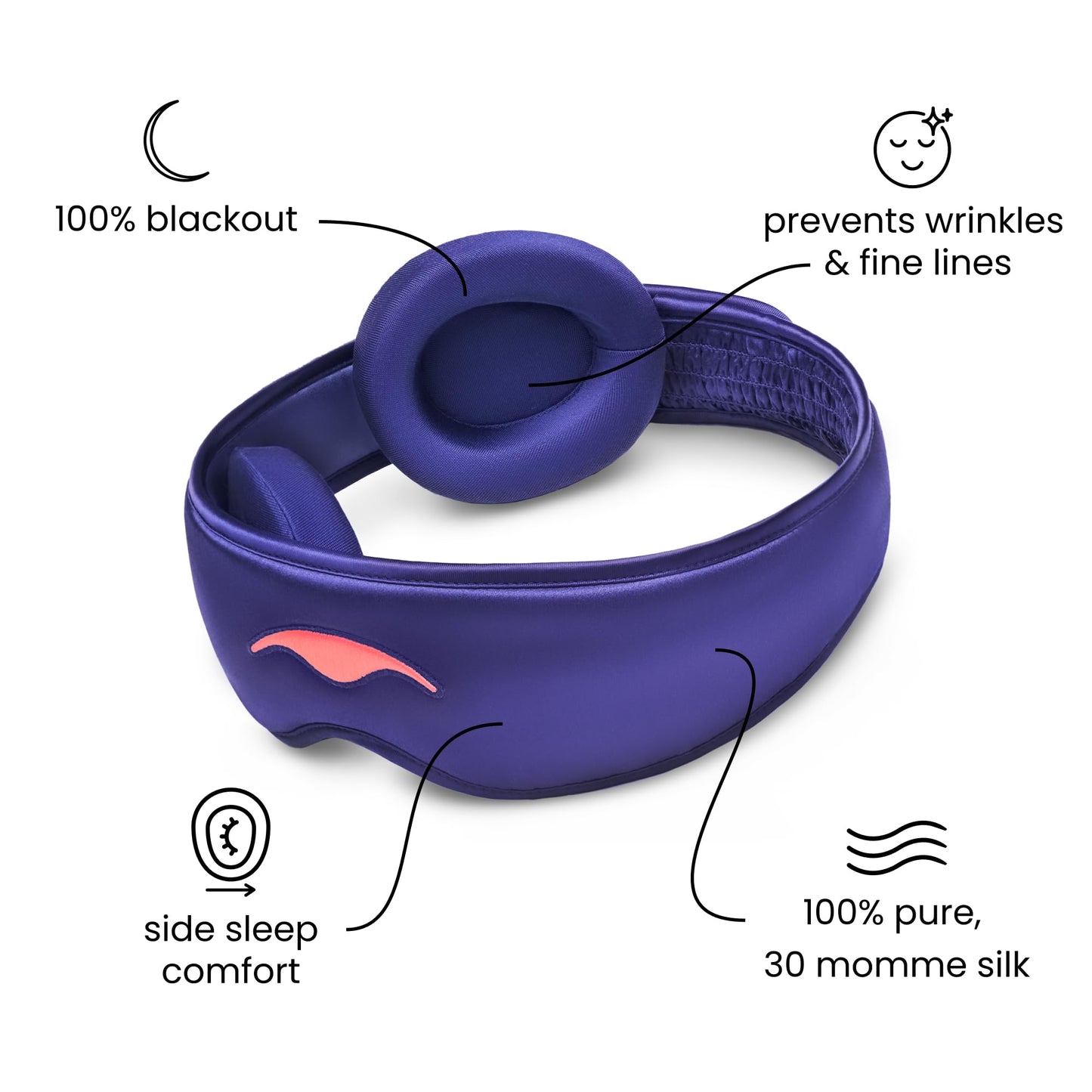 Manta Silk Sleep Mask – Premium 22 Momme Silk Eye Mask, Designed for Blackout Comfort, Breathable and Washable, Adjustable Fit (Purple)