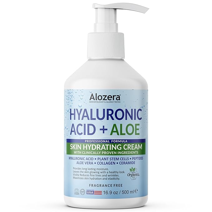 Alozera Hyaluronic Acid Body Lotion with Aloe & Stem Cells, Daily Moisturizing Lotion for Dry, Sensitive Skin Hydration, Non-Greasy, Lightweight Moisturizer, Fragrance-Free, 16.9 oz