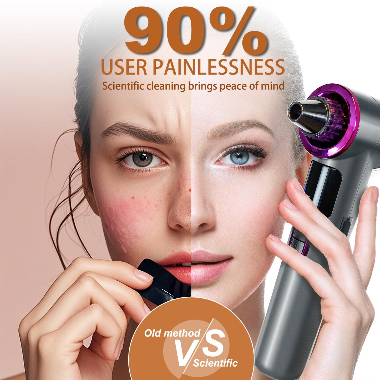 Blackhead Remover Vacuum with Heating, Blackhead Extractor 3 Adjustable Suction Levels 9 Modes, Pore Vacuum Blackhead Suction Remover, Comedone Extractor Kit for Deep Pore Cleaning (Purple)