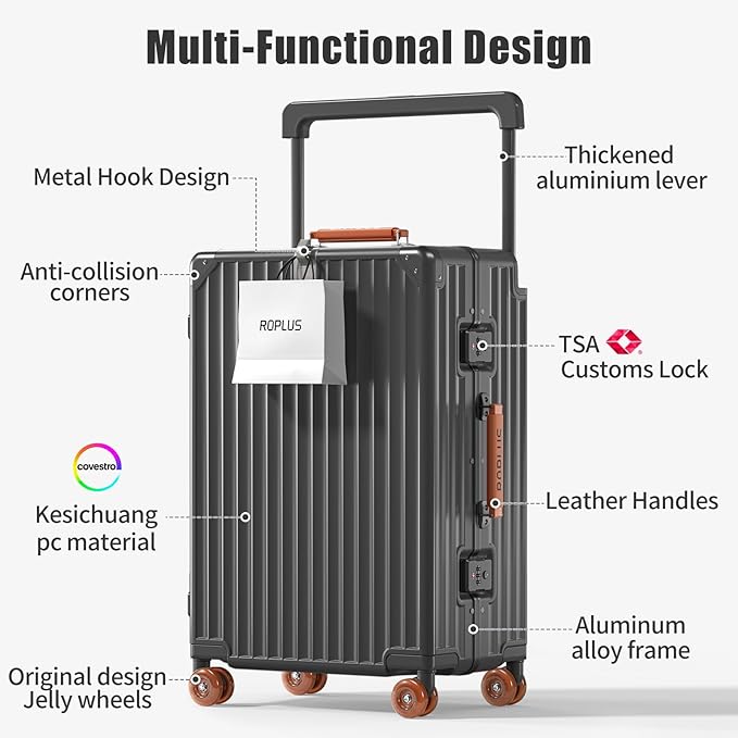 Aluminium Frame Checked-Luggage with Smooth Jelly Wheels, Hardside Zipperless Rolling Suitcase with TSA Lock (Grey, 28-Inch)