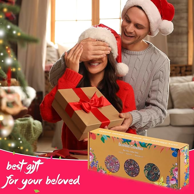 Hausware 3 Pack Scented Candles, 2.5 oz Aromatherapy Candles with Floral Scents,Soy Candles Set with 72H Burning Time,Ideal Gift for Women (Lavender+Vanilla+Rose)