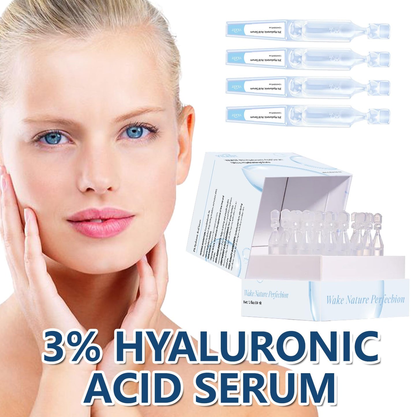 3% Hyaluronic Acid Serum Ultra-Hydrating Vials, Hyaluronic Acid Tubes, Wake Nature Perfection Hyaluronic Acid, 3% Hyaluronic Acid Serum for Face, Ultra Hydrating Serum (1 Box of 30)