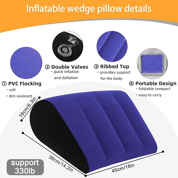 Inflatable Wedge Pillow Camping Cushions – Portable Folding Body Positioners Lightweight Wedge Pillow,Cushion for Yoga,Sleeping,Travel,Reading Lumbar Cushion for Back Pain and Pressure Relief