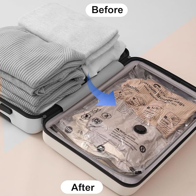 8 Large Vacuum Storage Seal Bags, Space Saver Bags with Travel Hand Pump, Compression Airtight Sealer Bags for Clothes, Bedding, Pillows, Comforters, Blankets