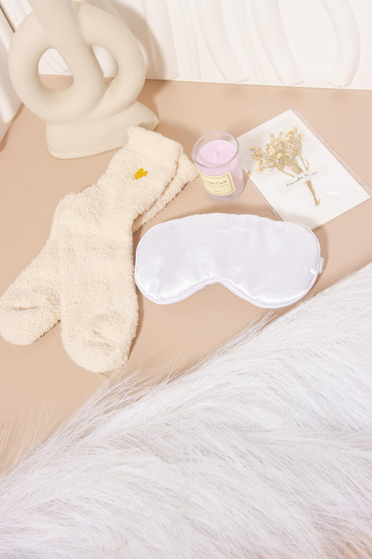 Spa Gift Set for Women – Relaxation Kit with Candle, Fuzzy Socks, Satin Eye Mask – Gift Box for Birthday, Thank You, Bridesmaid (Ivory White)
