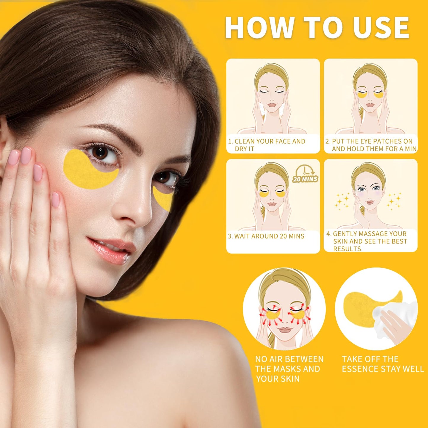 Qyiywim Under Eye Patches 70PCS, 24K Gold Eye Patches for Puffy Eyes Treatment, Under Eye Masks for Dark Circles and Puffiness, Non-Irritating Eye Mask Skincare, Eyes Bags Treatment, Eye Gel Pads