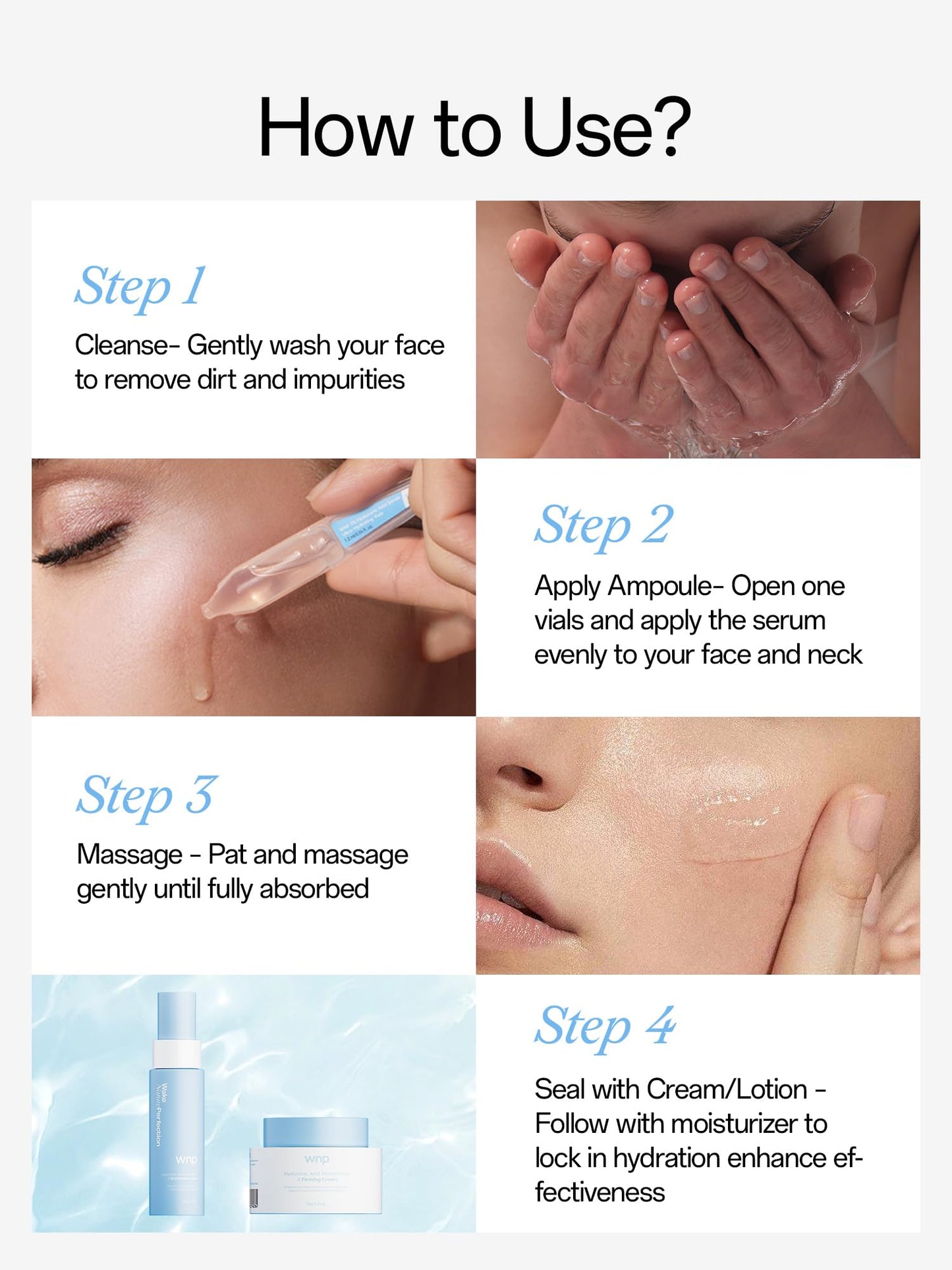 WNP 3% 4D Hyaluronic Acid Serum Ultra Hydrating Serum Smoother Skin|Pre-makeup SkinCare|Anti-Aging serum for face Single-Use Vials Skincare for Dry&Sensitive skin(1.2 ml)*30