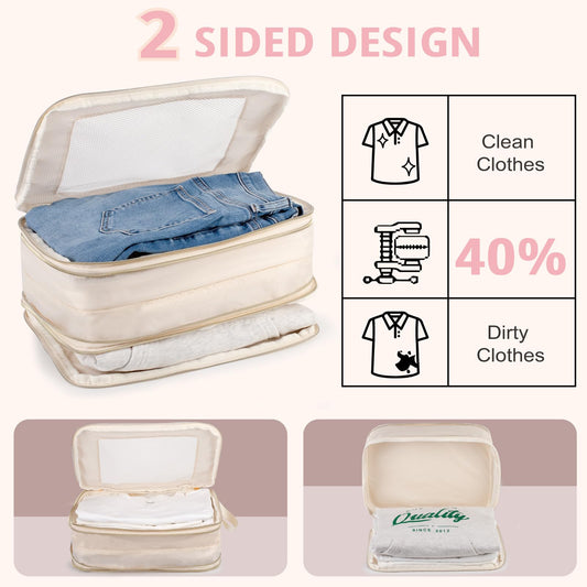 Expandable Double-Sided Compression Packing Cube，3 Set Lightweight Double Deck Organizer Bag Carry on Luggage Backpack Suitcases，Women Travel Accessories for Separate Clean and Dirty Clothes