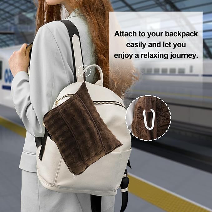 SOCHOW Travel Blanket for Airplane Train and Car, Soft Travel Blanket or Pillow 2 in 1 Compact with Portable Bag Pillowcase, Flight Blanket with Luggage Sleeve and Backpack Clip, Brown