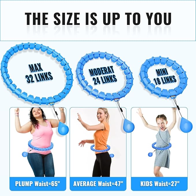 65inch 32 Knots Plus Size Quiet Weighted Hula Infinity Fitness Detachable Hoops Smart Silent Infinity Hula for Women 2 in 1 Waist and Abdominal Workout Hoop