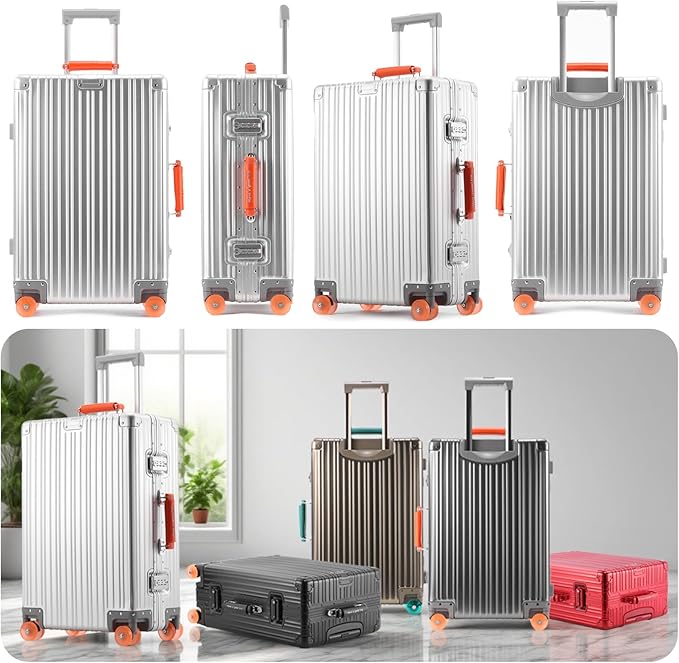 22x14x9 inch Cabin Suitcase, Carry-on Full Aluminum Body Suitcase, 20 Inch 100% Aluminum Hard Shell Luggage with PU Wheels,56x36x22cm Aluminium Large Luggage with TSA Locks(Silver)