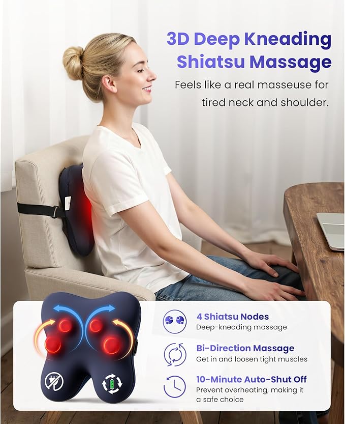 BOB AND BRAD Cordless Back Massager with Heat FSA Eligible HSA Eligible, Shiatsu Neck Massager for Pain Relief Deep Tissue, 3D Kneading Massage Pillow for Pain Relief, Birthday Gifts for Women Men