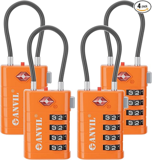 ANVIL 4 Digit Luggage Locks, TSA Locks for Luggage, Advanced TSA008 core, Alert Indicator for Your Travel Lock, Suitcase Lock. (4, Orange)