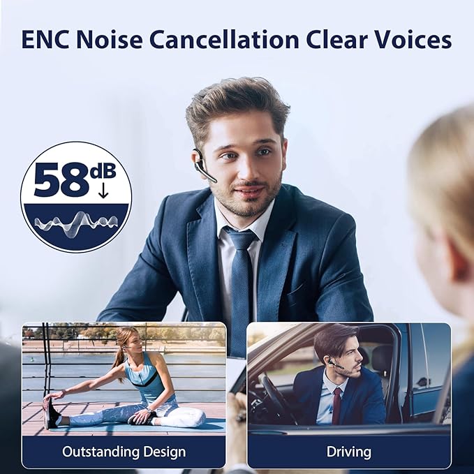 Bluetooth Headset, Wireless Earpiece with Upgrade Noise Canceling Mic,500mAh Charging Case Support 72H Talking Time,Hand-Free Headphones with Mute Button for Computer Cell Phones Trucker Work