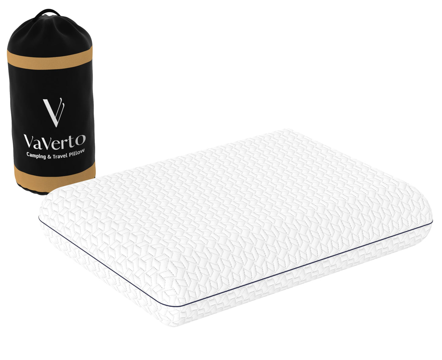 Vaverto Small Memory Foam Bed Pillow for Camping - Compressible Medium Firm, Breathable Cover, Machine Washable, Ideal Backpacking