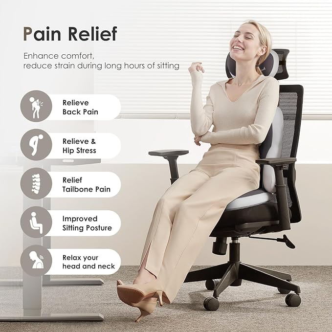 FLORICH 3 PCS Seat Cushion for Carseat Lumbar Support Pillow Car Neck Headrest Pillows Ultrathick Memory Foam Seat Pads Pressure Relief Back Cushion for Office Chair(Grey)