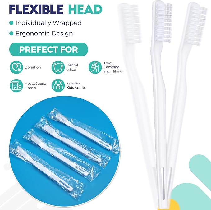 CHENGU 200 Pack Individually Wrapped Disposable Toothbrush Bulk Single Use Toothbrush with Soft Bristle for Women Men Adult Hotels Guest Travel Donation(White)