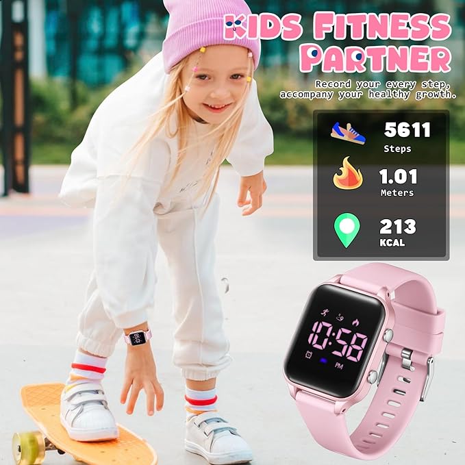 Kids Digital Watches for Boys Girls, Sports Watch with Fitness Tracker, Pedometer, Alarm Clocks, Stopwatch, No App Needed Waterproof Kids Watch, Gift for Teens Student Girls Boys Ages 5-14