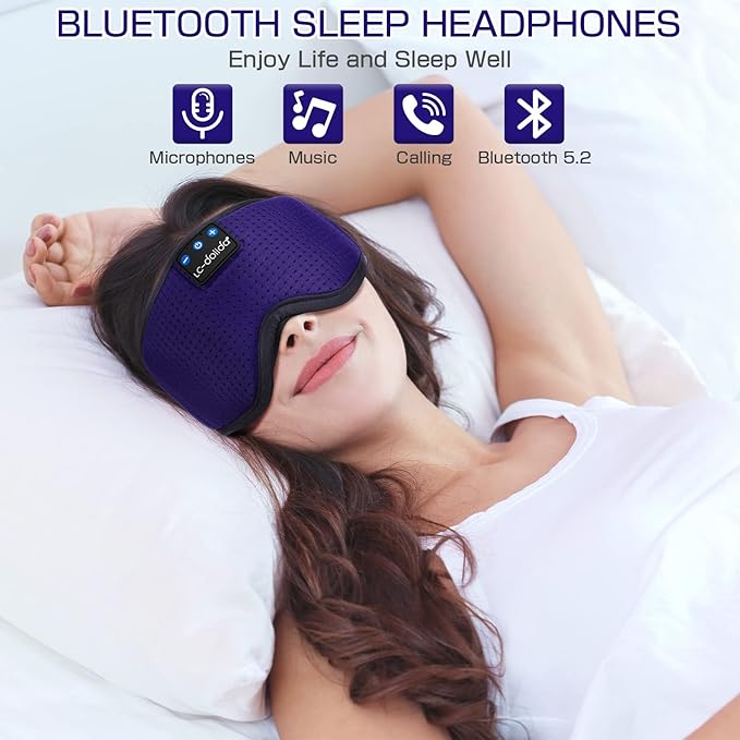 LC-dolida Sleep Headphones, Sleep Mask Bluetooth Wireless Music Eye Mask, Sleeping Headphones for Side Sleepers Sleep Mask with Bluetooth Headphones Ultra-Thin Stereo Speakers Perfect for Sleeping