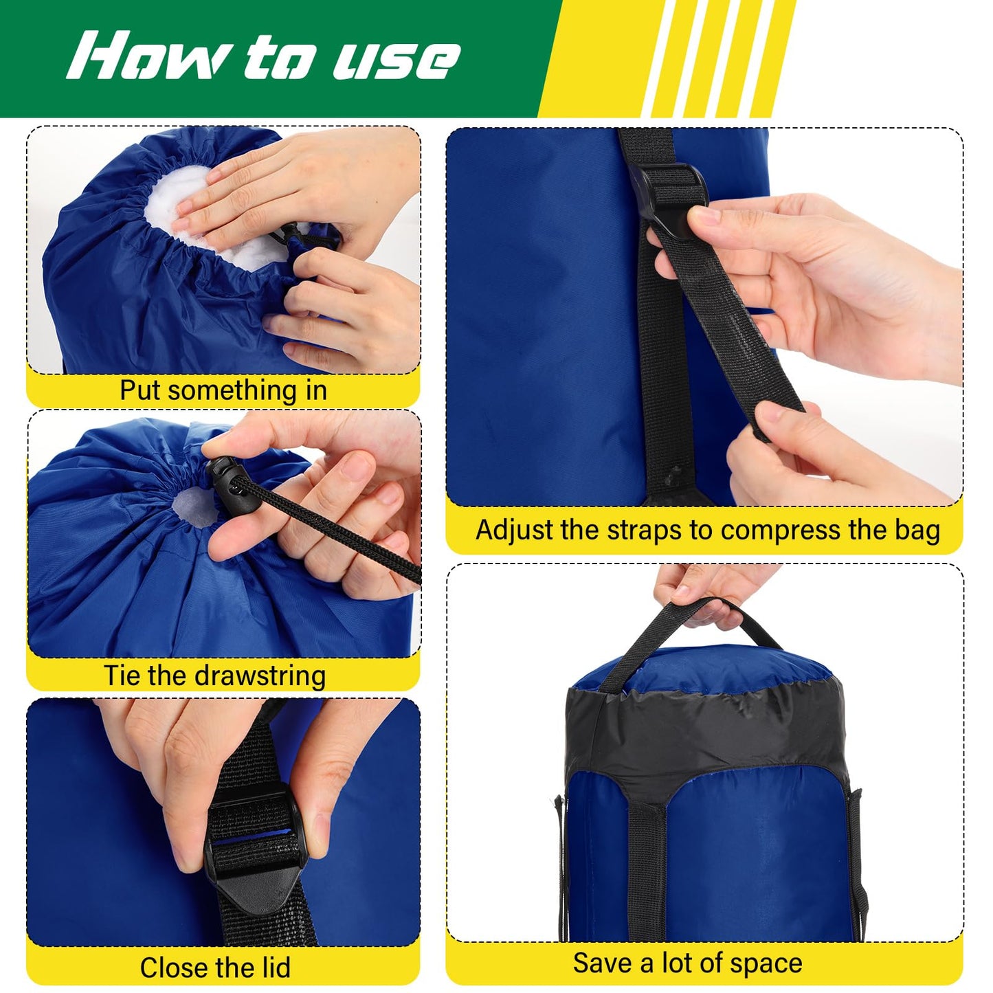 GliCraft 5 Pcs 5L/10L/15L/20L/35L Camping Sleeping Bag Compression Sacks for Backpacking Water Resistant Sleeping Bag Stuff Sack Space Saving Storage Sack for Hiking Gear(Dark Colors)