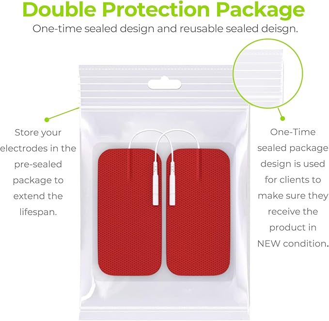 AUVON TENS Unit Pads 2"X4" 10 Pcs, 3rd Gen Latex-Free Rectangular Replacement Pads Electrode Patches with Upgraded Self-Stick Performance for Electrotherapy(Red)