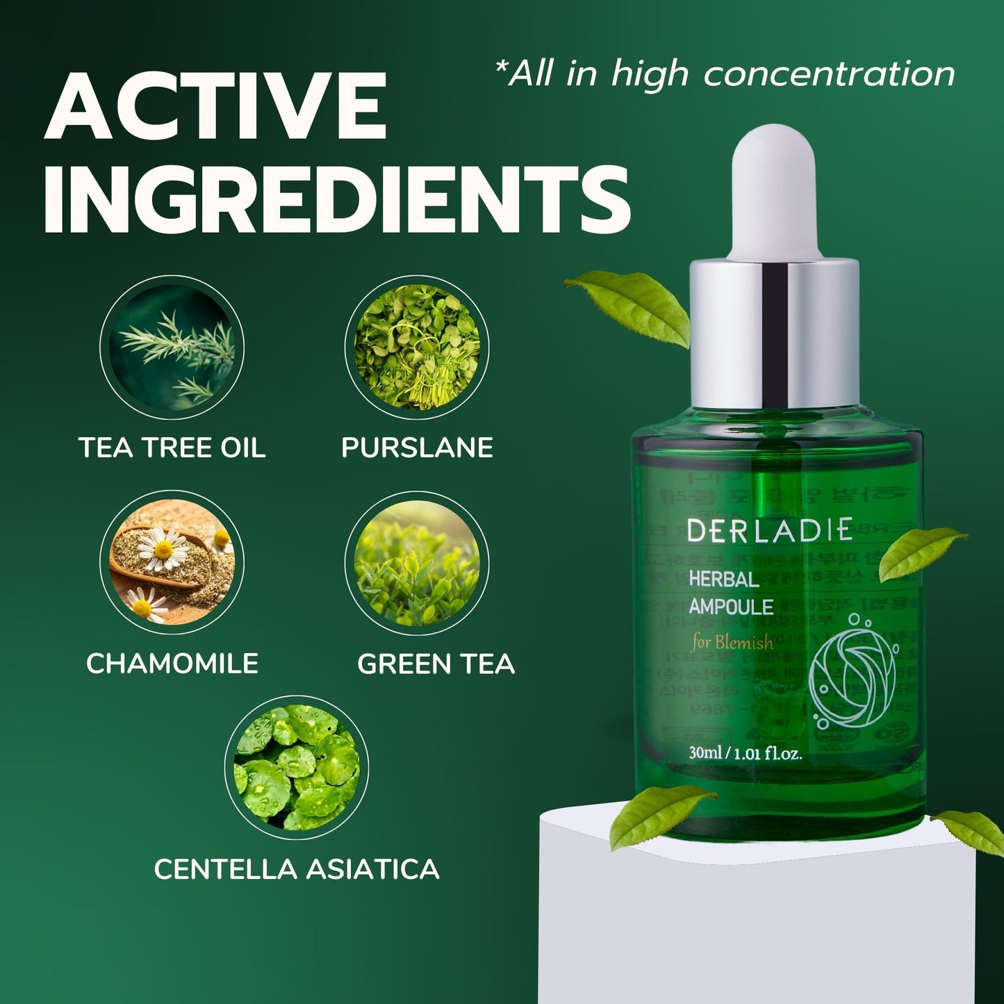 DERLADIE HERBAL AMPOULE for Blemish 30ml, Soothing & Sebum Care Korean Skin Care