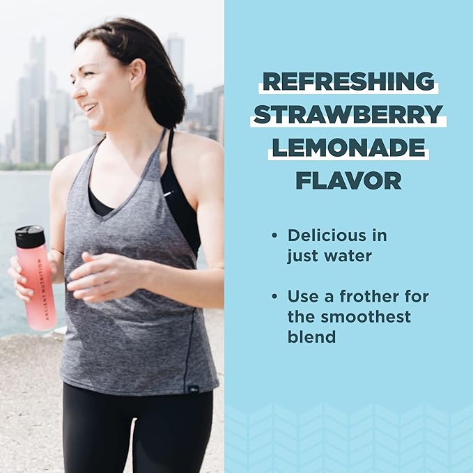 Ancient Nutrition Hydrolyzed Collagen Peptides Powder with Probiotics, Strawberry Lemonade Multi Collagen Protein for Women and Men with Vitamin C, 45 Servings, Supports Skin and Nails, Gut Health, 18