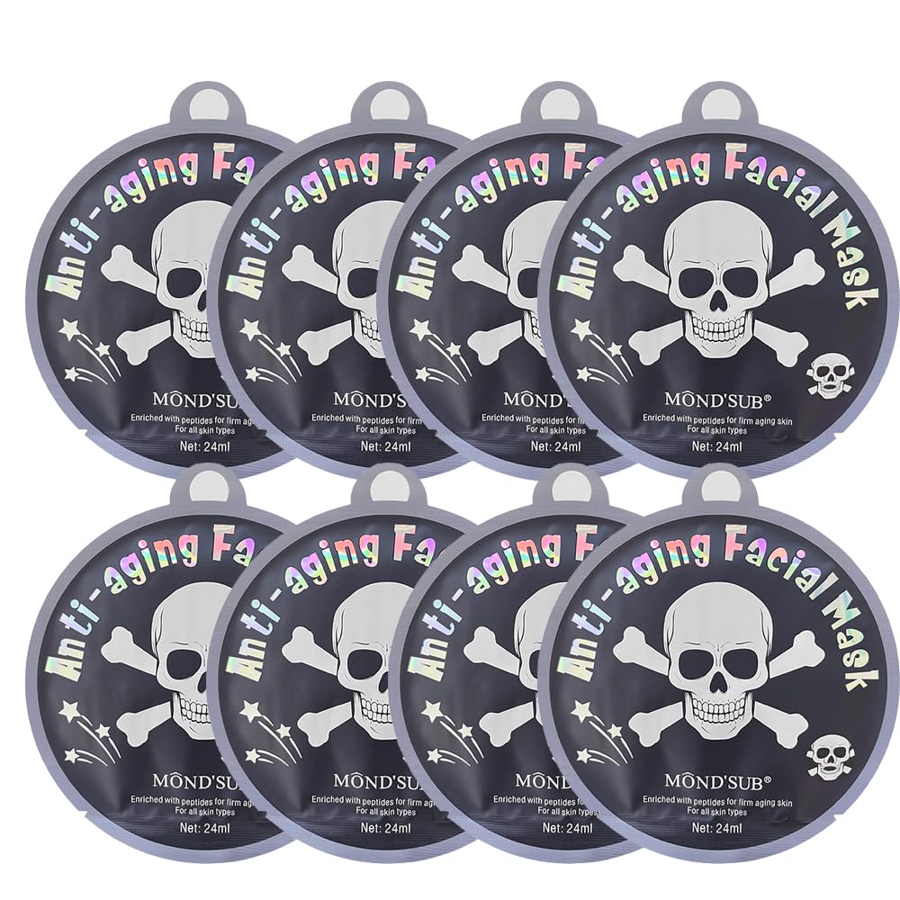 Skull face mask,Hydrating and Soothing Facial Mask,Enriched with Peptides,Firm aging skin 8 packs-Spa Beauty Masks