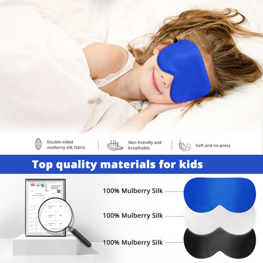 Kids Sleep Mask Eye Cover, 100% Real Natural Pure Silk Eye Mask with Adjustable Strap, Blindfold Kids Eye Mask for Sleeping, Eye Shade for Boys Girls and Adult, Pressure-Free Comfort (Royal Blue)