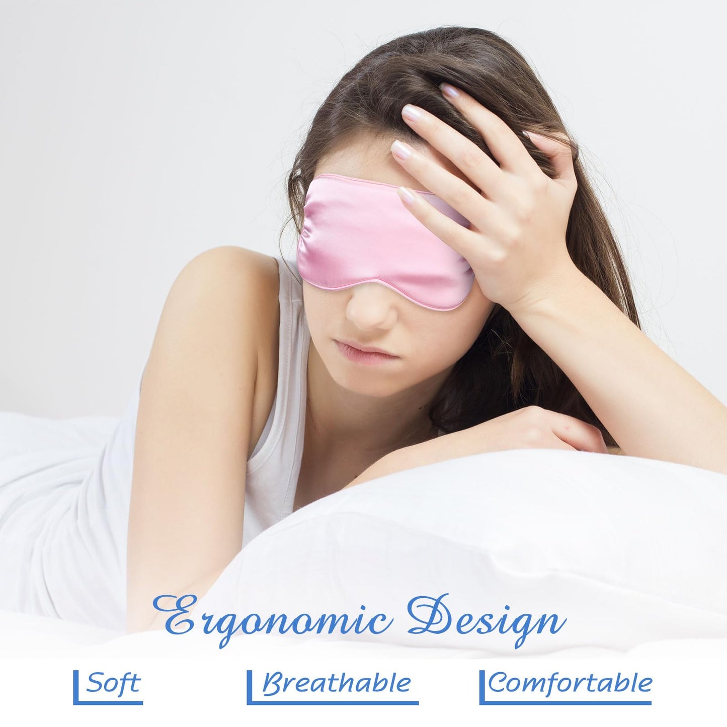 BBTO 4 Pcs Silk Sleep Mask Smooth Soft Eye Mask with Adjustable Shoulder Strap for Women Girl Sleep Shading Travel Relaxation(Pink)