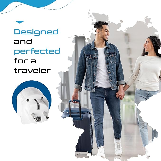 Ceptics SA-EU South Africa to Europe Schuko Grounded Plug Adapter (250V - Max 13A)