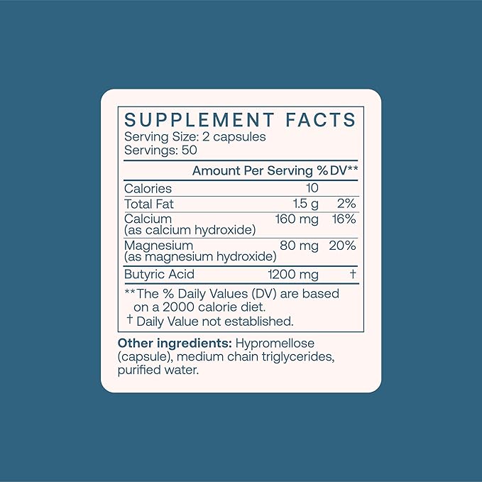 BodyBio Butyrate - Postbiotic for Gut Health, Digestive Support, Bloat, Gas & Constipation Relief, Leaky Gut Repair - Calcium, Magnesium + Butyric Acid Supplement for GI Wellness