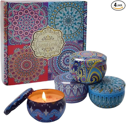 ELEGANTZ Scented Candles Gift Set – 4 Assorted Travel Tin Candles with Flower Petals, Rich Fragrance for Aromatherapy, Home Decor – Perfect for Housewarming, Birthdays, Spa, Bath, Meditation