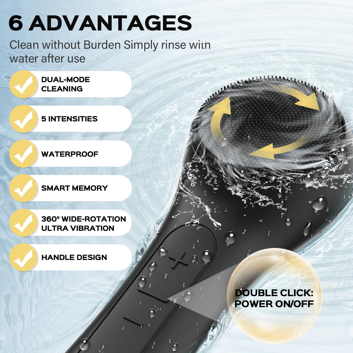 KIKONO Facial Cleansing Brush with Big Electric Round Brush Head - 2 in 1 Spin and Automatic Foam Patented Tech, Wide Surface Cleaning, Waterproof Rechargeable Face Scrubber for Men and Women