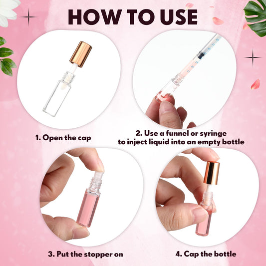 Jinei 150 Pcs Clear Empty Lip Balm Bottles 1.2ml Mini Lip Gloss Tubes, Refillable Containers Transparent Plastic Clear Lipstick Tubes for Girl Women DIY Makeup Sample Travel(Rose Gold)