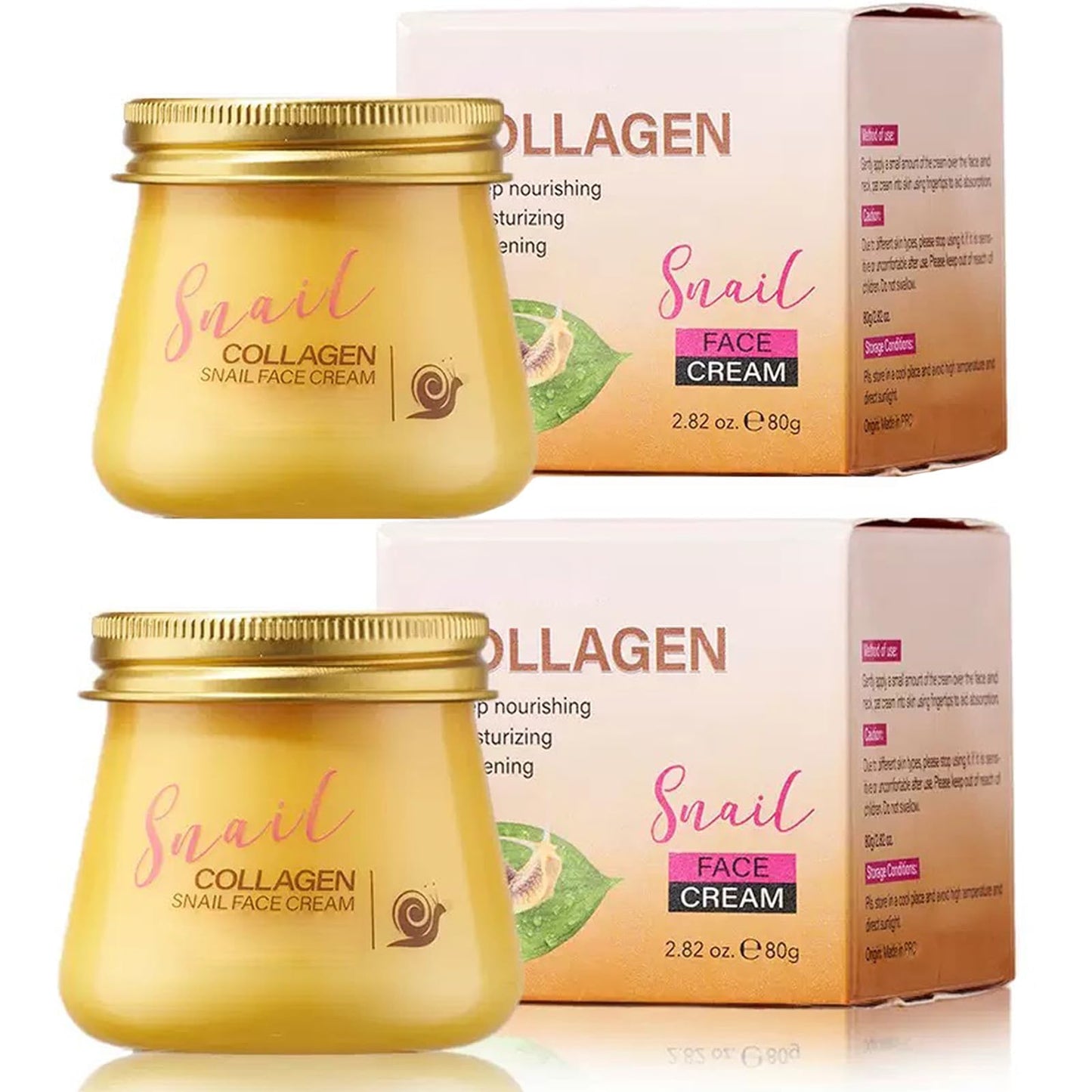 2pcs Snail Collagen Face Cream，Collagen Hydrating Anti-Wrinkle and Rejuvenating Cream Korean, Collagen Rejuvenating Moisturizer for Women, Improves Skin Firmness, Reduces Dryness & Fine Lines