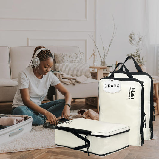 HAI TRADERS Compression Packing Cubes for Travel – 3 Pack Luggage Organizer Bags for Suitcases, Carry-On & Backpacks – Lightweight, Space Saver Clothes Storage Cubes