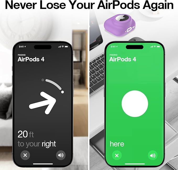 2 in 1 Silicone Case Compatible with AirPod 4 and AirTag, Shockproof Protective Skin Cover for AirPods 4th Generation with Cleaner Kit & Carabiner (Purple)