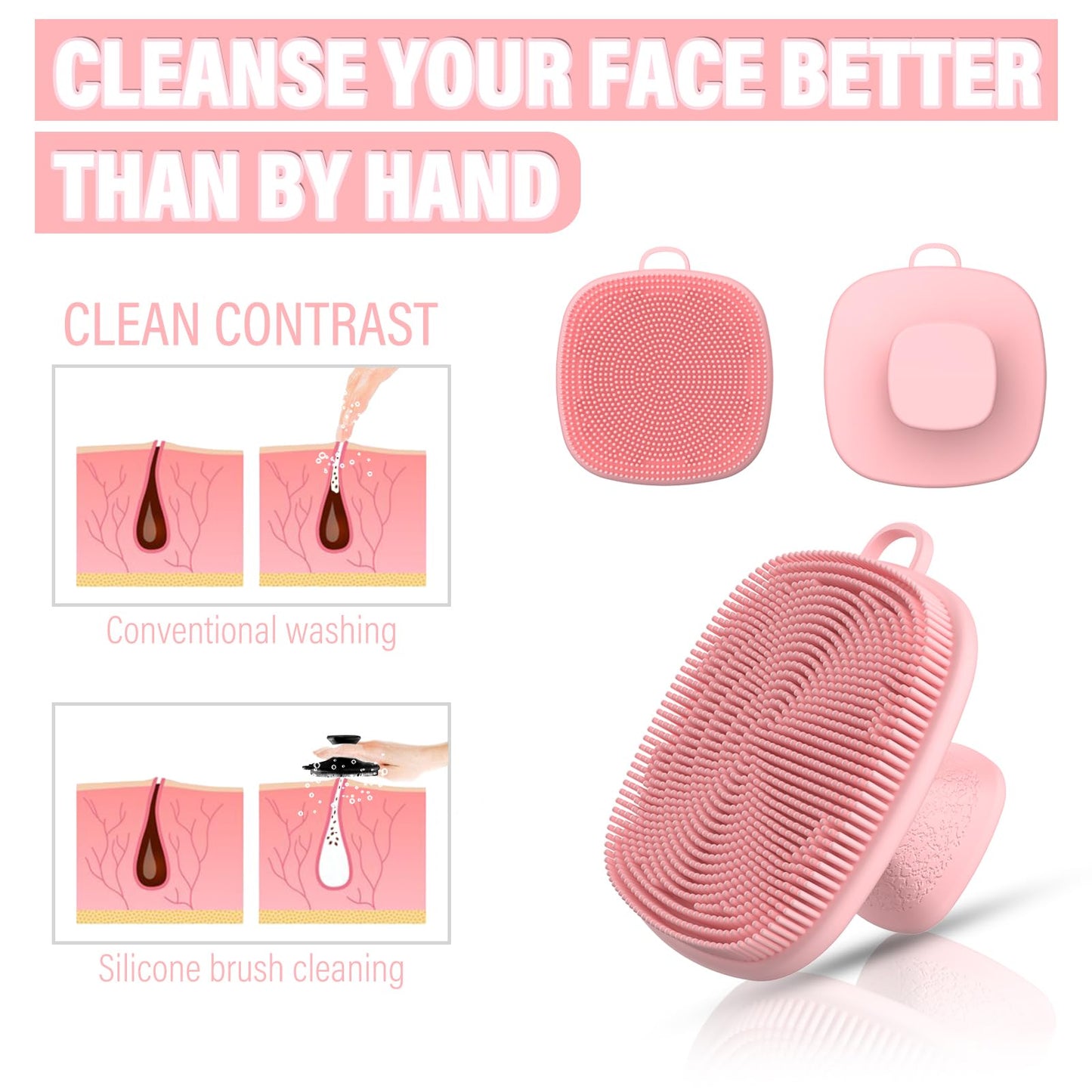 2 Pack Face Scrubber,Silicone Facial Cleansing Brush for Men & Women,Reusable Gentle Facial Waterproof Cleansing Skin Brush Exfoliating Scrubber for Sensitive Skin (Black/Pink)