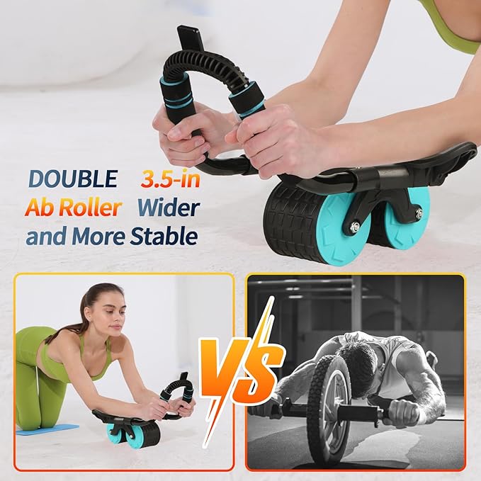 Ab Roller Wheel with Timer & Knee Mat, Home Workout Auto Rebound Abdominal Wheel with Elbow Support - Core Workout Equipment for Strengthening Abs, Home Gym Exercise for Women & Men