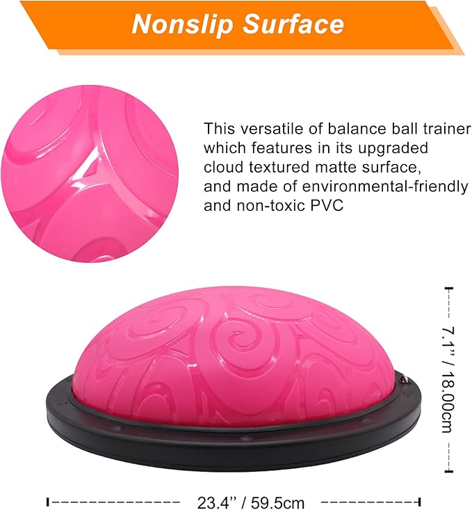 ATIVAFIT Balance Ball Half Exercise Ball Balance Trainer Inflatable Yoga Ball for Home Gym Workouts Core Strength Fitness Half Ball with Resistance Bands, Pump, Support to 660 lbs