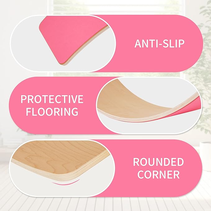Balance Board, 32 Inch Wooden Wobble Board, Montessori Rocker Yoga Curvy Board Natural Wood, Open Ended Learning Toy, Sensory Play Equipment for Office & Classroom, Multiple Colors