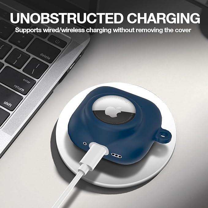 2 in 1 Silicone Case Compatible with AirPod 4 and AirTag, Shockproof Protective Skin Cover for AirPods 4th Generation with Cleaner Kit & Carabiner (Dark Blue)