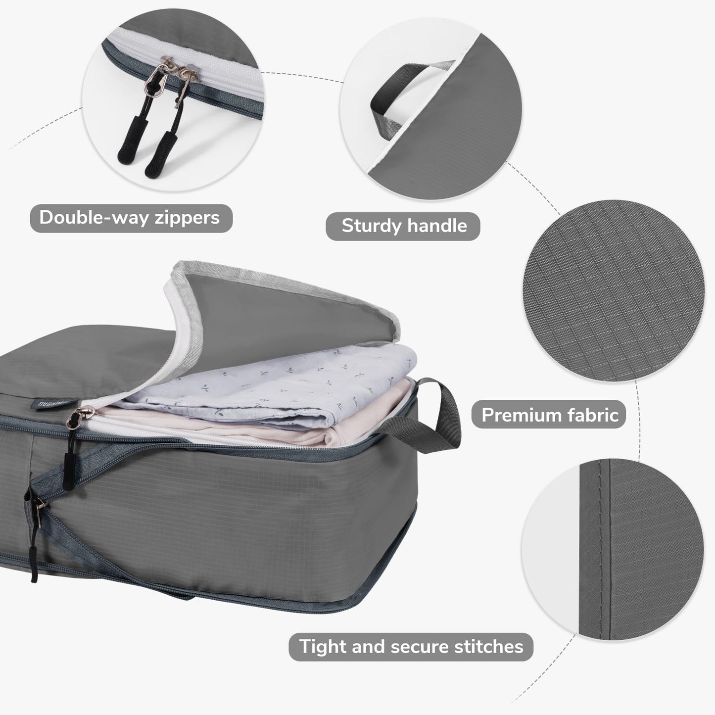 CherryNow Compression Packing Cubes, 7 Set Packing Cubes Compression, Travel Essentials, Travel Organizer for Shoes, Clothing, Grey