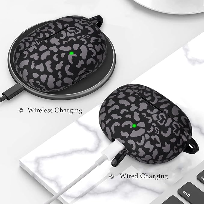 AIRSPO Silicone Case Compatible with Beats Studio Buds Case 2021 Soft Protective Cover for Beats Wireless Earbuds with Keychain (Black Leopard)