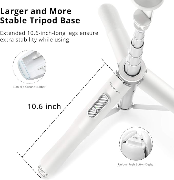 ATUMTEK 51" Selfie Stick Tripod, All in One Extendable Phone Tripod Stand with Bluetooth Remote 360° Rotation for iPhone and Android Phone Selfies, Video Recording, Vlogging, Live Streaming, White