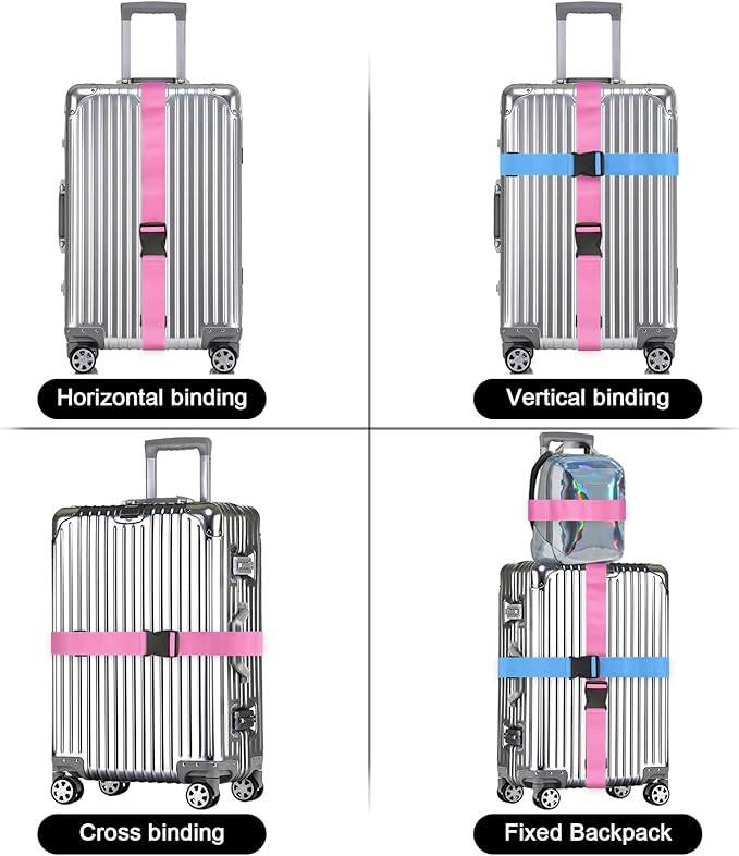 4 Pack Luggage Straps for suitcases-4 pcs Extra Long Suitcase Straps TSA Approved Luggage Belt, Adjustable Travel Belt for Luggage for 20'' - 32'' Suitcases (Orange Blue Green Pink)